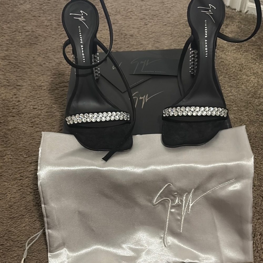 Giuseppe Zanotti Black and Silver Crystal Heels